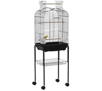 Pawhut Cage à oiseaux sur roulettes, toit ouvrant, 3 perchoirs, étagère 46×36×130 cm Noir
