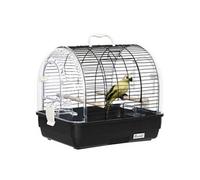 Cage à oiseaux portable 2 mangeoires 2 perchoirs 3 portes plateau excrément amovible poignée transport métal PS noir