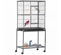Pawhut Cage à oiseaux portable 77 x 47 x 163 cm – 4 mangeoires, 4 perchoirs – Noir et gris