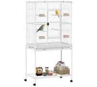 Cage à oiseaux portable - PawHut - avec 4 mangeoires et 4 perchoirs pratique habitat volière - métal - 81x48x162 5cm - Blanc