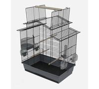 Cage À Oiseaux Pour Perruches Et Canaris Avec Perchoir Et Accessoires Noir Gris
