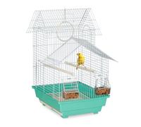 Relaxdays Cage à oiseaux métal pour canaris, perchoirs+mangeoires, 50×42,5×33,5cm, bleu clair/menthe