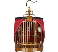 Cage à Oiseaux Rond Vintage Bambou Suspendu avec Support Roulette pour Petits Oiseaux