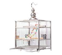 Cage à oiseaux solide à toit carré en acier inoxydable pour perroquet, cage d'élevage, de bain, fournitures pour inséparables, pinsons, perroquets (version améliorée grande)
