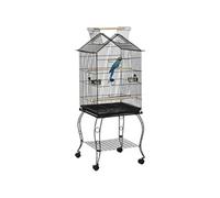 PawHut Cage à oiseaux sur pied avec 2 mangeoires perchoirs plateau amovible poignée et roulettes 50 x 58 x 137/145 cm noir