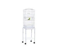 Pawhut Cage à oiseaux sur pied – Volière sur roulettes, toit ouvrant, 3 perchoirs, 46,5 x 36 x 157 cm