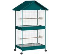 Cage à Oiseaux sur roulettes 94 x 70 x 158 cm cloison Amovible Nettoyage Facile Moderne Industriel en Acier Vert foncé 21_0007596