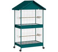 Cage à oiseaux sur roulettes avec séparateur amovible Cages à Vert 4 mangeoires