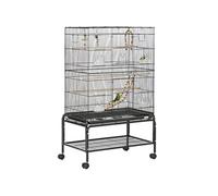 Pawhut - Cage à oiseaux Volière 79x49x133 cm - 10 portes, roulettes, espacement 1 cm, noir
