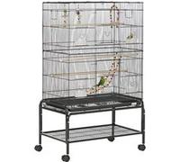 Pawhut - Cage à oiseaux Volière 79x49x133 cm - 10 portes, roulettes, espacement 1 cm, noir
