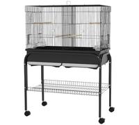 Cage à Oiseaux sur Support roulettes 85 x 49 x 119 cm Portes Multiples étagère intégrée Moderne scandinave en Acier Noir 21_0007590