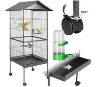 Cage à oiseaux - TECTAKE - Cage à oiseaux 162 cm de haut avec mangeoire et perchoirs - Gris anthracite