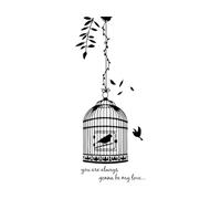 Cage à oiseaux Tu es mon amour Sticker mural Chambre Salon Famille Amour Citation Cage à oiseaux Feuille Cuisine Vinyle Maison-S-24x56cm-Black