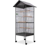 vidaXL – Cage à oiseaux – 66 x 66 x 155 cm – Acier noir – 4 perchoirs – Intérieur