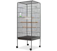 vidaXL Cage à oiseaux – Acier 54 x 54 x 146 cm – Noir – 4 perchoirs en bois