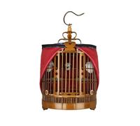 Cage à oiseaux vintage en bambou avec support roulant | Volière ronde sculptée pour petits oiseaux | Portable à suspendre et cage de vol (taille L)