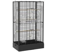 Cage à Oiseaux volière 61 x 36.5 x 98 cm accès Facile Plusieurs Portes perchoirs Inclus Style Industriel en Acier Noir 21_0007585
