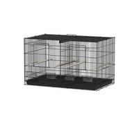 PawHut Cage à oiseaux volière acier avec séparateur, 4 perchoirs en bois, plateau coulissant, noir