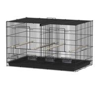 PawHut Cage à Oiseaux volière intérieur en Acier avec séparateur, 4 perchoirs en Bois, Plateau Coulissant, 4 mangeoires, pour perruches, canaris, pinsons, 76 x 46 x 46 cm, Noir