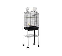 Pawhut Cage à oiseaux sur roulettes, toit ouvrant, 3 perchoirs, étagère 46×36×130 cm Noir