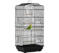 Cage À Oiseaux Volière Avec Mangeoires Perchoirs Plateau Amovible Dim. 46,5l X 35,5l X 92h Cm Métal Ps Noir