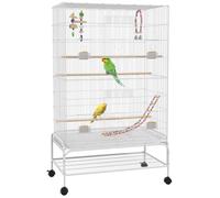 PawHut Cage à Oiseaux sur Pieds roulettes avec 4 mangeoires et 3 perchoirs 79 x 49 x 133 cm Blanc