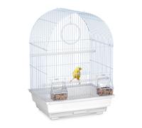 Relaxdays Cage à Oiseaux, canaris, perruches, avec perchoirs, balançoire & mangeoires, HLP 49,5 x 34,5 x 31 cm, Blanc