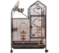 Cage à Oiseaux Wrought Iron Bird Cage with Play Top Stand 4 Swivel Casters Slide Out Tray 61x42x90cm
