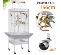 Cage à oiseaux YAHEETECH 155,7 cm en métal blanche avec toit perchoir et roulettes