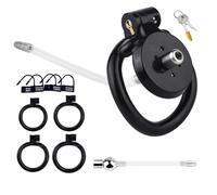 Cage à pénis en résine avec cockring de 4 tailles, cage de chasteté homme jouet sexuel avec trous d'aération design, dilatateur urétral en silicone avec billes en acier (Black)