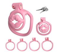 Cage à pénis SM Jouets sexuels, Lèvres - Design, Cage de chasteté creuse avec 4 cockrings et serrure invisible ABS Chastity Cage pour homme (Pink)