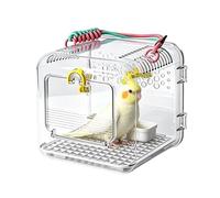 Cage à perruches en acrylique avec mangeoire et poignée Transparent | Cage de voyage transparente pour petits animaux, accessoires de logement pour oiseaux, ensemble de conteneurs d'alimentation