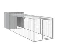 Cage à poules avec enclos - Gris clair - 110 x 405 x 110 cm - En acier galvanisé - Enclos robuste pour petits animaux - Roue libre sûre pour poules et petits animaux