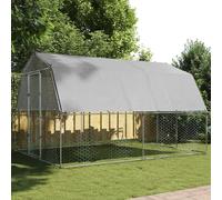 Cage À Poules Avec Toit Et Acier Galvanisé Argenté, Toit Résistant À L’Eau 375x285x230 Cm