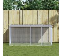 Cage à poules avec toit gris clair 203 x 98 x 90 cm en acier galvanisé, enclos extérieur robuste avec filet d'aération et toit de protection contre les intempéries pour poules et petits animaux, roue