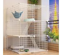 Cage amovible en métal pour chat avec litière - Enclos pliable et portable pour chats d'intérieur et petits animaux - Assemblage facile