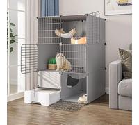 Cage amovible en métal pour chat - Enclos d'intérieur pour 1 à 3 chats - Cage jaune et maison d'exercice - Parc spacieux pour chat (111 x 49 x 73 cm)