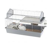 Ferplast - Cage Barn 120 pour lapins - 2 étages, toit ouvrant, accessoires & adhésifs - Gris