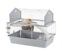 Ferplast Cage Barn 80 pour lapins et petits animaux, 2 étages, toit ouvrant, gris