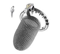 Cage Chastetée Réglables en 7 Tailles Cage de Chasteté avec Serrure pour Bondage le Pénis d'un Homme Sex Toys Chastity Cage en Acier Inoxydable avec Filet Respirant Cage à Pénis Rétractable (L)