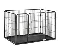 PawHut Enclos Parc pour Chien 4 Panneaux en métal grillagé avec Fond Porte Verrouillable, intérieur ou extérieur, dim. 109L x 74l x 71H cm