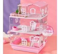 Cage Cochon D'inde 2 Étages, Trois Couches, Matériau PS/ABS, Cage À Hamster Chalet for Hamster avec Bouilloire, Bol, Deux Couleurs, Cage Cochon D'inde Intérieur ( Color : Pink , Size : 3 layer c )