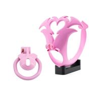 Cage de chasteté avec culotte florale anti-dégorgement, cage à bite creuse avec 4 mousquetons, grande ouverture urinaire, sextoys péniens pour hommes Sissywear et Bondage (Pink-Small-Lid)