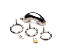 Cage De Chasteté En Acier Inoxydable Master Series Avec 3 Anneaux, Argent