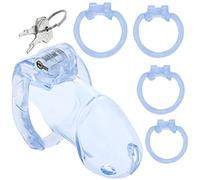 Cage de chasteté homme - lot 4 anneaux Ø4,5/5/5,3/5,7 cm - cage pénienne 9,5cm Ø3,3cm avec cadenas - ceinture de chasteté masculine transparente BDSM bondage SM sextoy discret durable N22-5