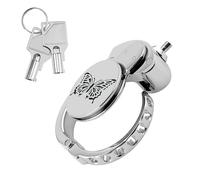 Cage de chasteté inversée hommes avec Cock Ring réglable en acier inoxydable Cage de chasteté avec motifs de trous Cage à pénis sextoys pour hommes Bdsm esclaves Bondage (Butterfly)