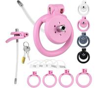 Cage De Chasteté Masculine Compacte, Cage De Chasteté Masculine Respirante, Comprenant 4 Anneaux De Testicules Et Un Extenseur, Ceinture De Chasteté Masculine En Résine, Cage à Pénis Plat(Color:Rose)