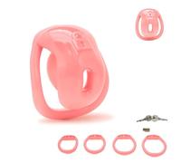 Cage de chasteté masculine, verrou inversé (Positiv,Pink) | Résine 3D, choix Positif Négatif, forme compacte, grande ouverture, 4 anneaux courbés, jouet adulte pour couples et BDSM.