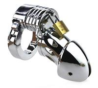 Cage de Chasteté Pénis 8cm ⌀3.1cm Métal Argent avec Cadenas Cages de Chasteté Discrètes et Confortables Sex Toy bondage Sextoys Homme Anneau Réglable Chastity Cage bdsm chasteté pour pénis FOPS N25-2
