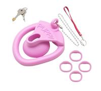 Cage de Chasteté pour Homme en Résine Légère Cage Pénienne Inversée avec 4 Anneaux pour Pénis Accessoires de Ceinture Chasteté Chaîne Métallique Chasteté BDSM Bondage (Pink)